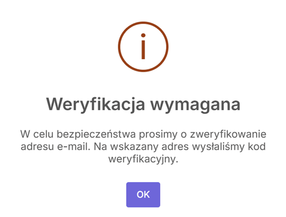 Informacja o wymaganej weryfikacji adresu e-mail 