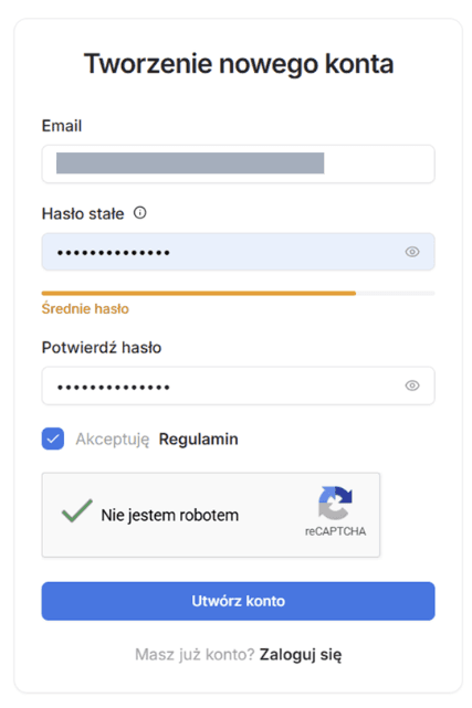 Formularz rejestracji w szyfruj pocztę 