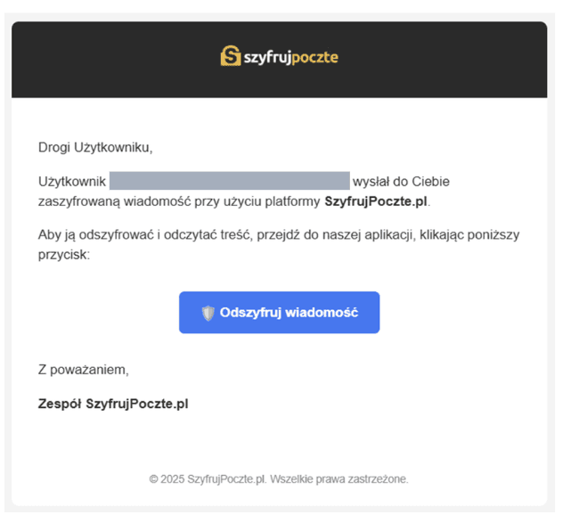 Powiadomienie informujące o nowej wiadomości szyfrowanej oczekującej w szyfruj pocztę