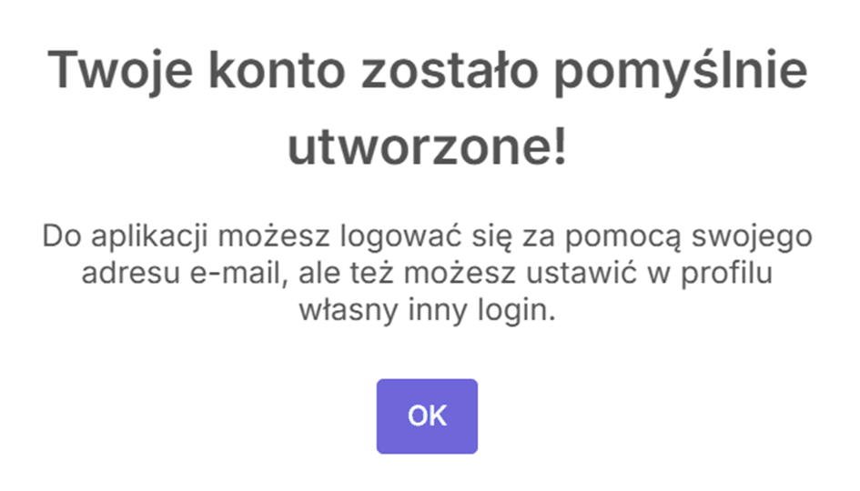 Rejestracja w szyfruj pocztę zakończona - komunikat o utworzeniu konta