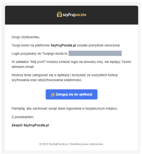 Mail potwierdzający rejestrację w szyfruj pocztę