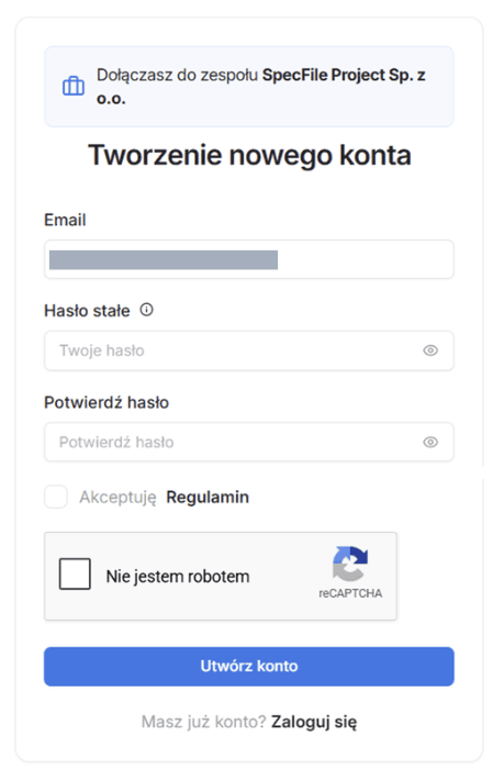 Tworzenie nowego konta członka zespołu w Szyfruj Pocztę