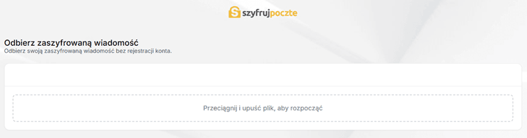 Widok strony odbioru wiadomości dla niezarejestrowanego użytkownika w szyfruj pocztę