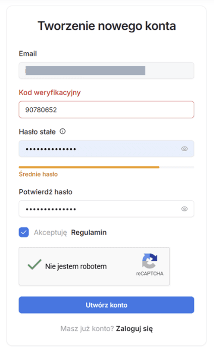 Wpisywanie kodu weryfikacyjnego w formularzu szyfruj pocztę